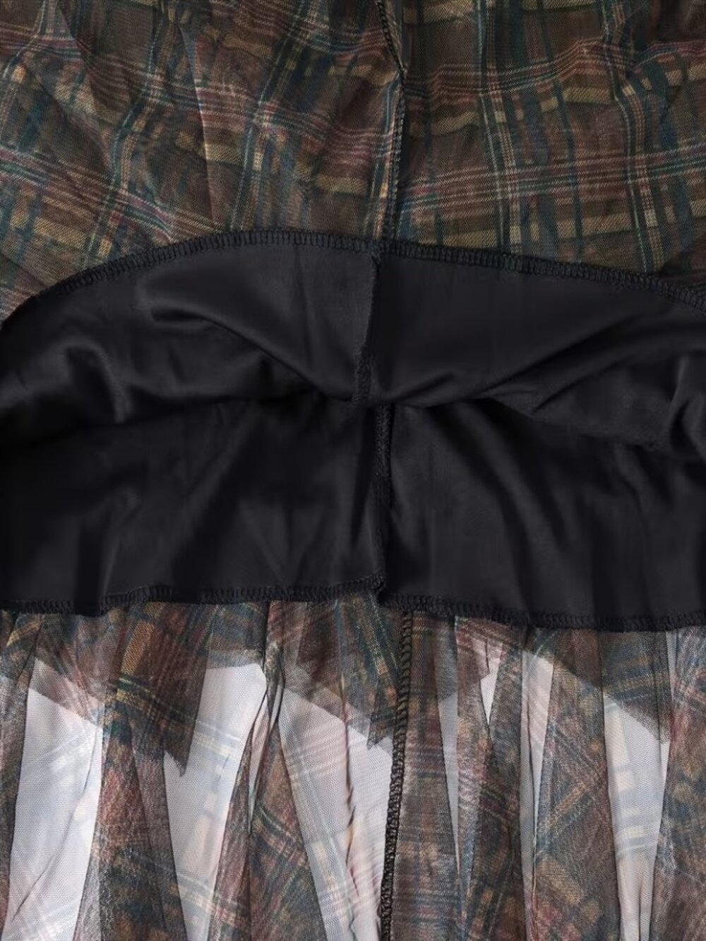 Coffee Mesh Frilly Plaid Pattern Grunge Skirt - Picture 5 of 5